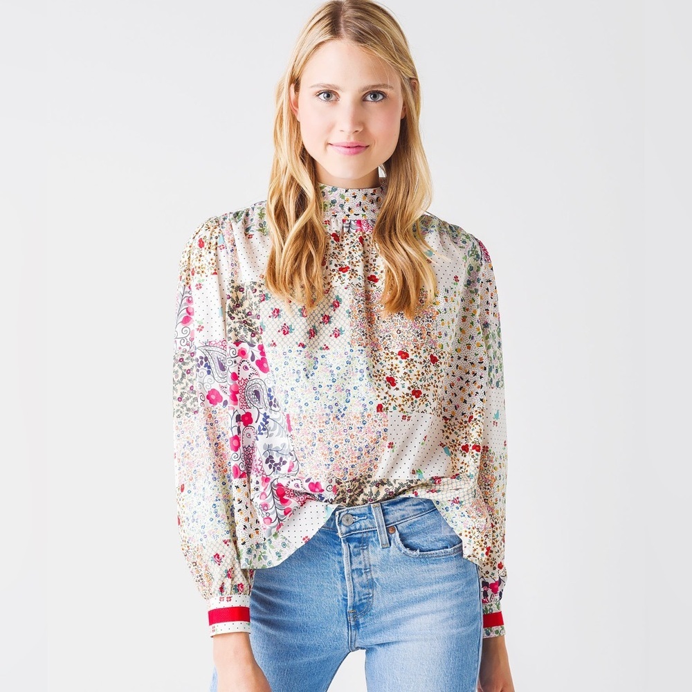 Hunter Bell Sienna Top Pink Cream Patchwork Floral Large